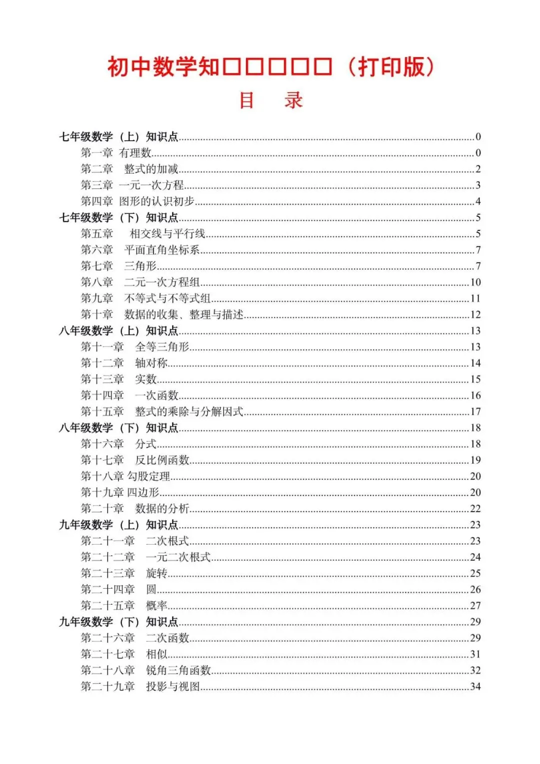 中考数学|2026年中考数学知识点归纳汇总(超详),附答案解析,完整电子版可打印! 第1张