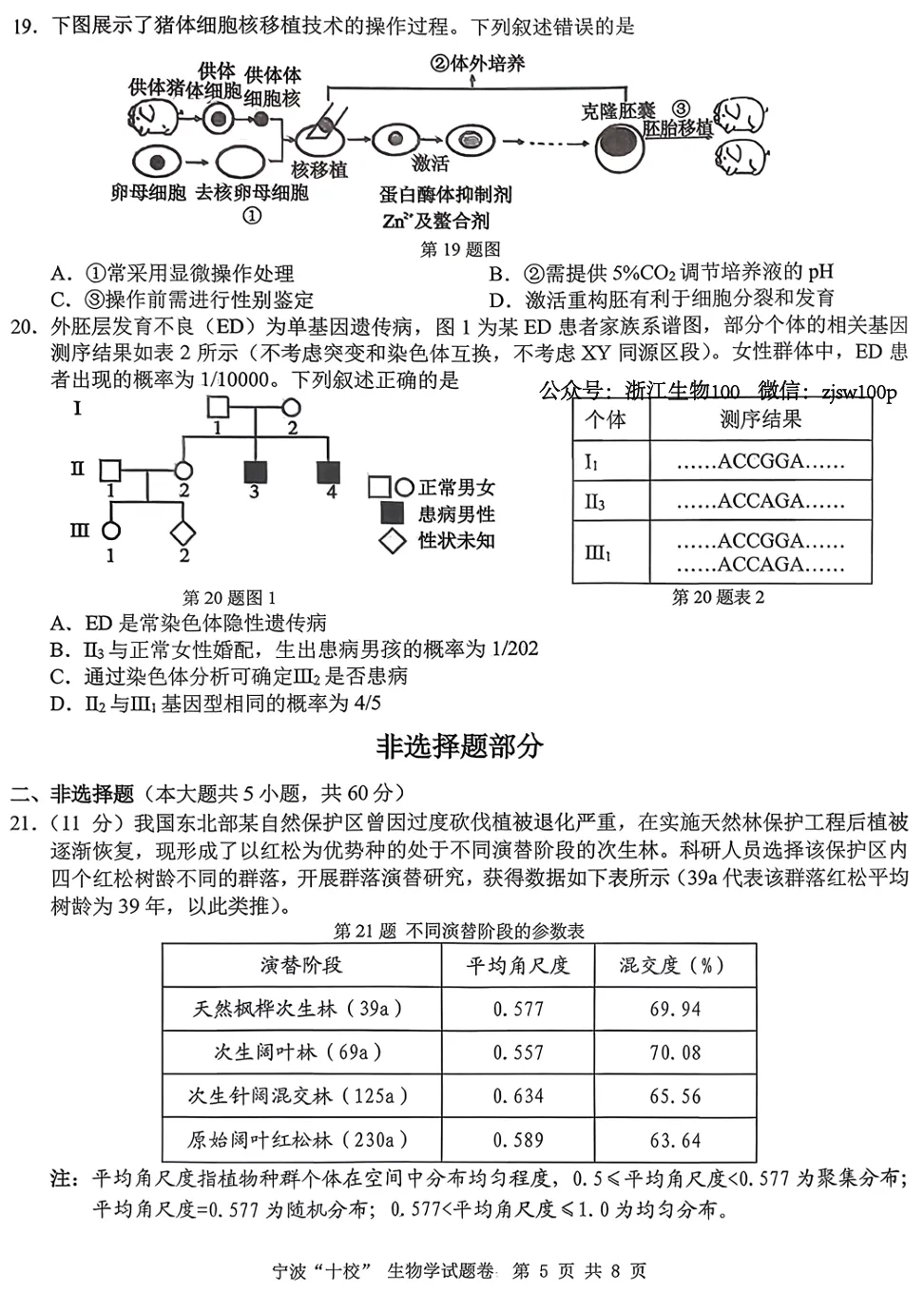 2026年3月宁波十校高三生物试卷、答案和解析 第8张