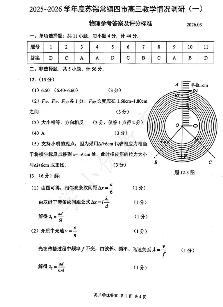 对答案!苏锡常镇高三一模(物理)真题+答案最新出炉 第2张 对答案!苏锡常镇高三一模(物理)真题+答案最新出炉 第2张