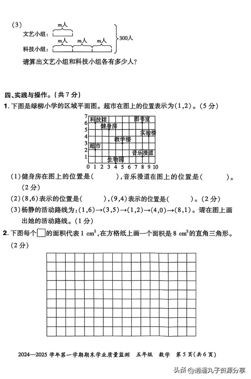 人教版五年级上数学期末试卷 第5张