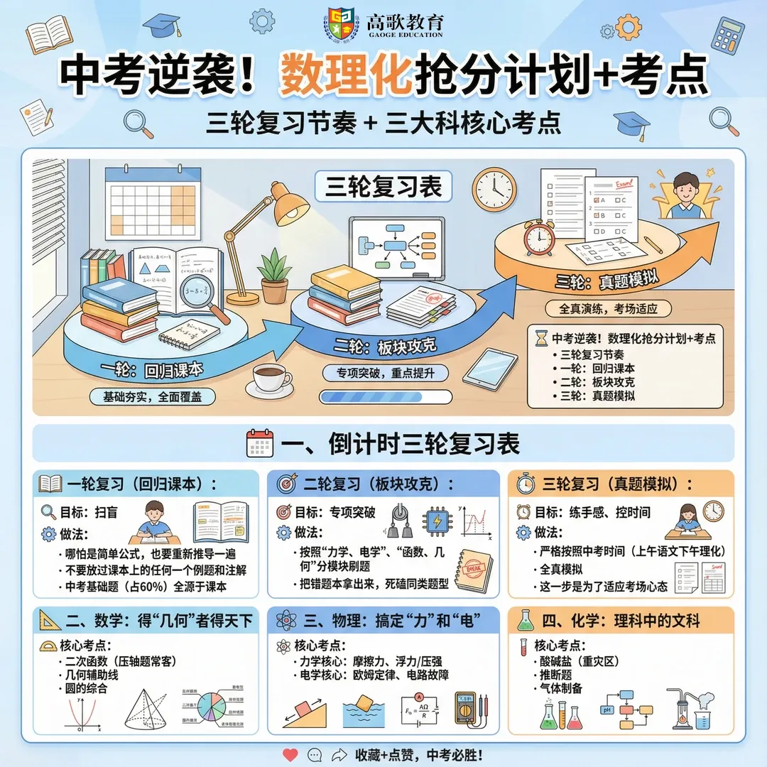 中考数理化逆袭!三轮抢分计划 + 核心考点,直接照着背 第1张