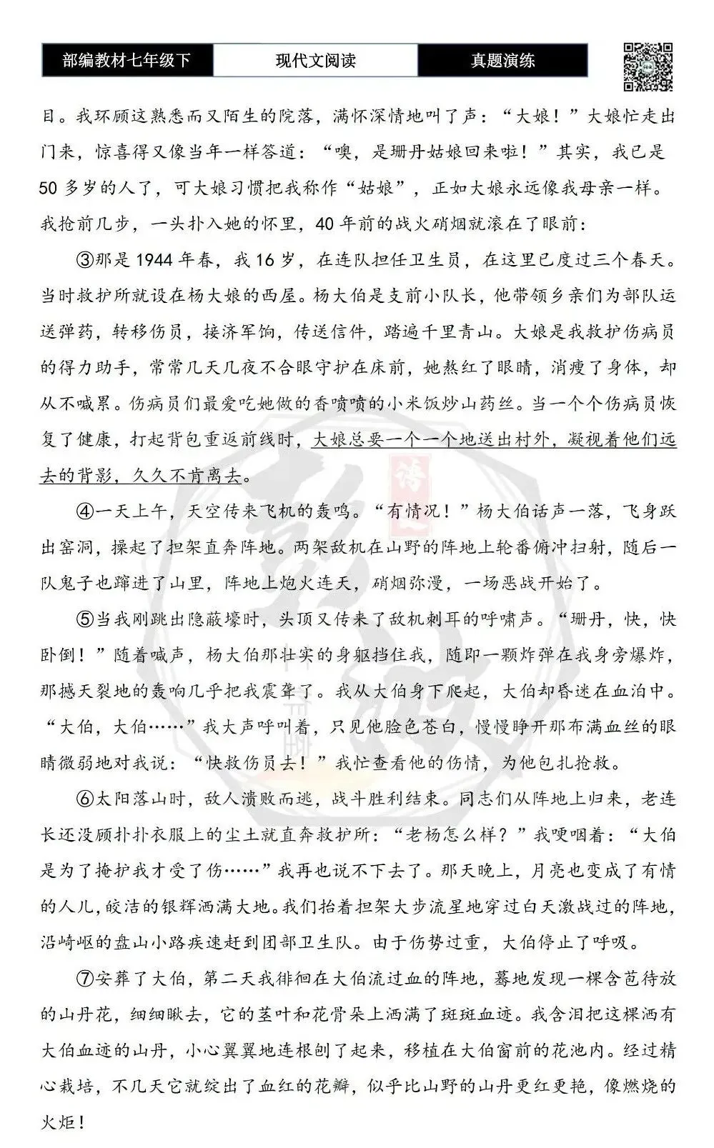 【现代文阅读-真题演练】七年级下-26-碧血山丹-思维导图+试题精析 第6张