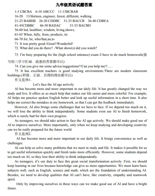 2026河南省实验中学中考一模英语试卷及答案 第12张