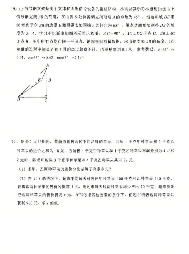 2026年3月郑外中考模拟数学试卷 第4张