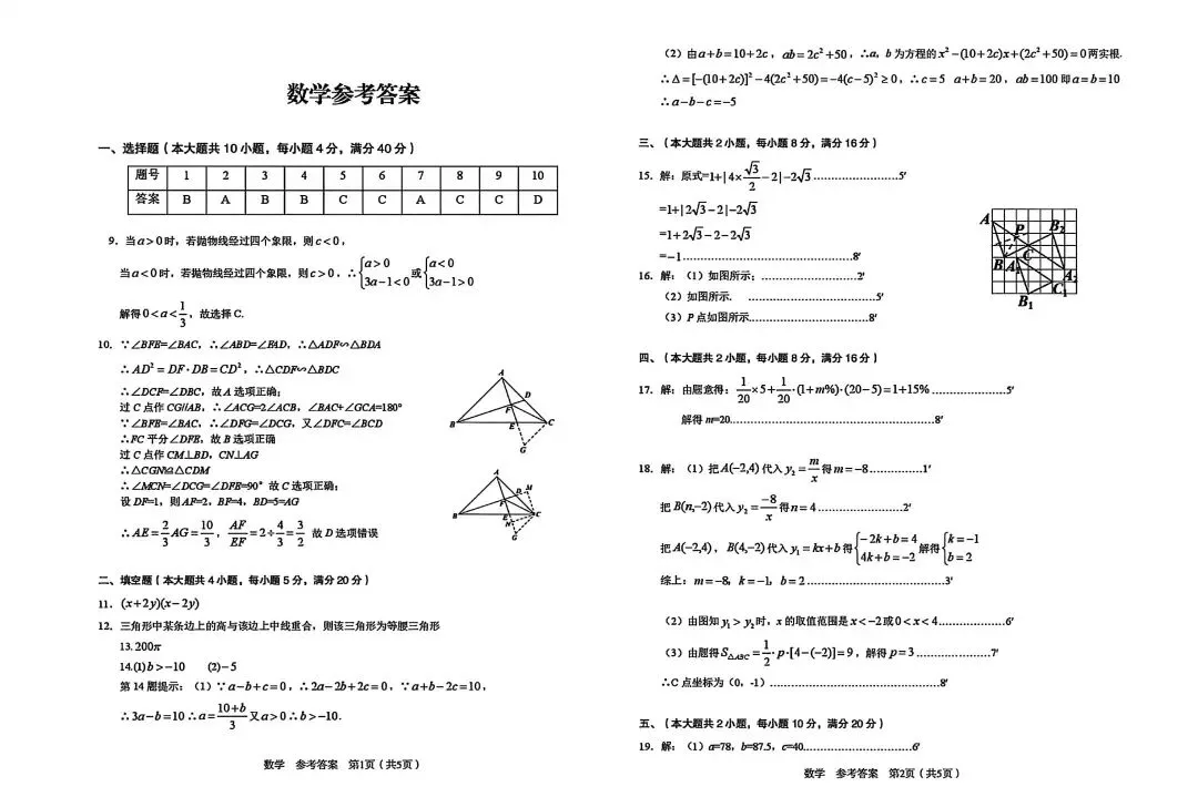 26安徽C20教育联盟中考二模数学试题及参考答案 第4张