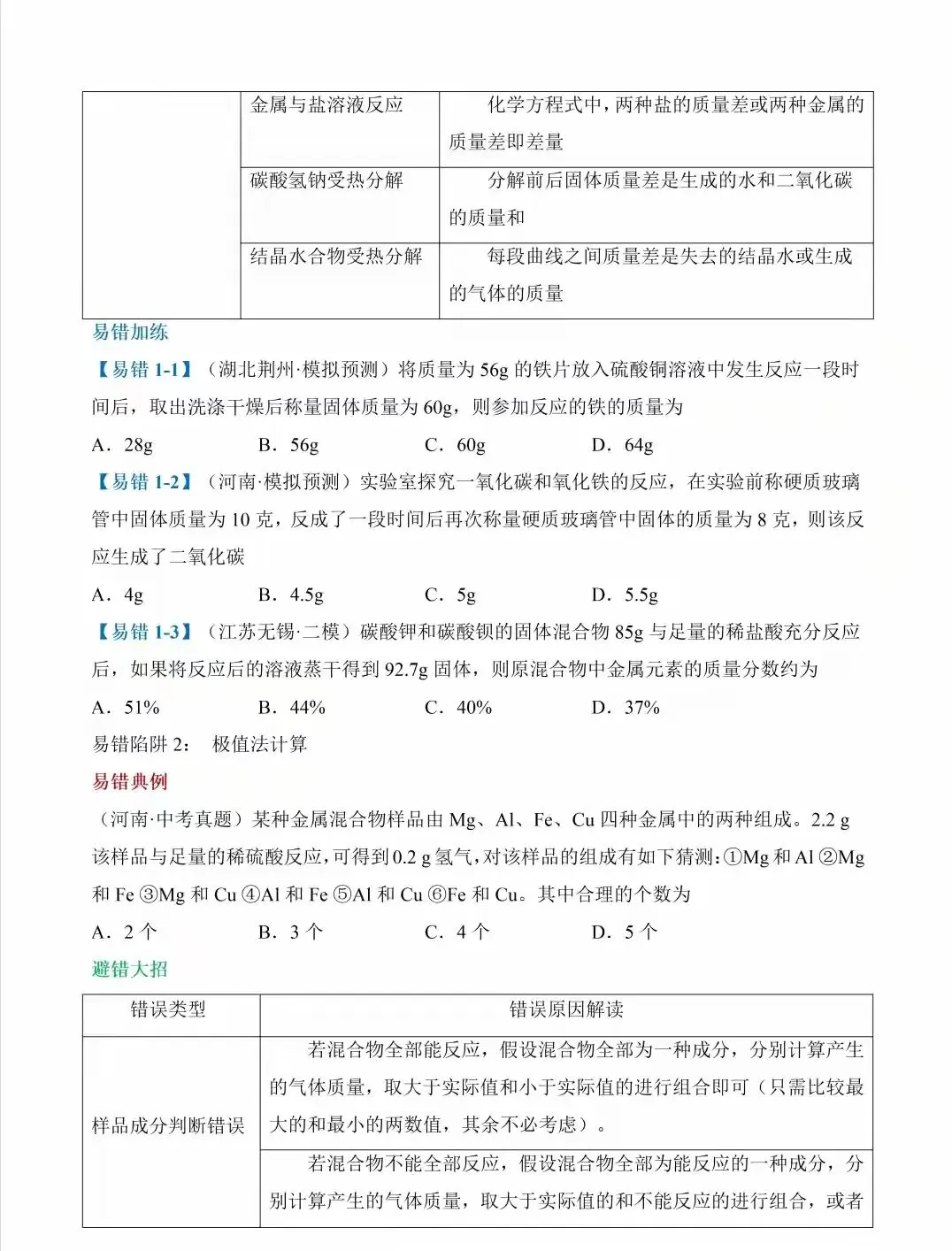 2026年中考化学常考易错知识梳理 第6张 2026年中考化学常考易错知识梳理 第6张