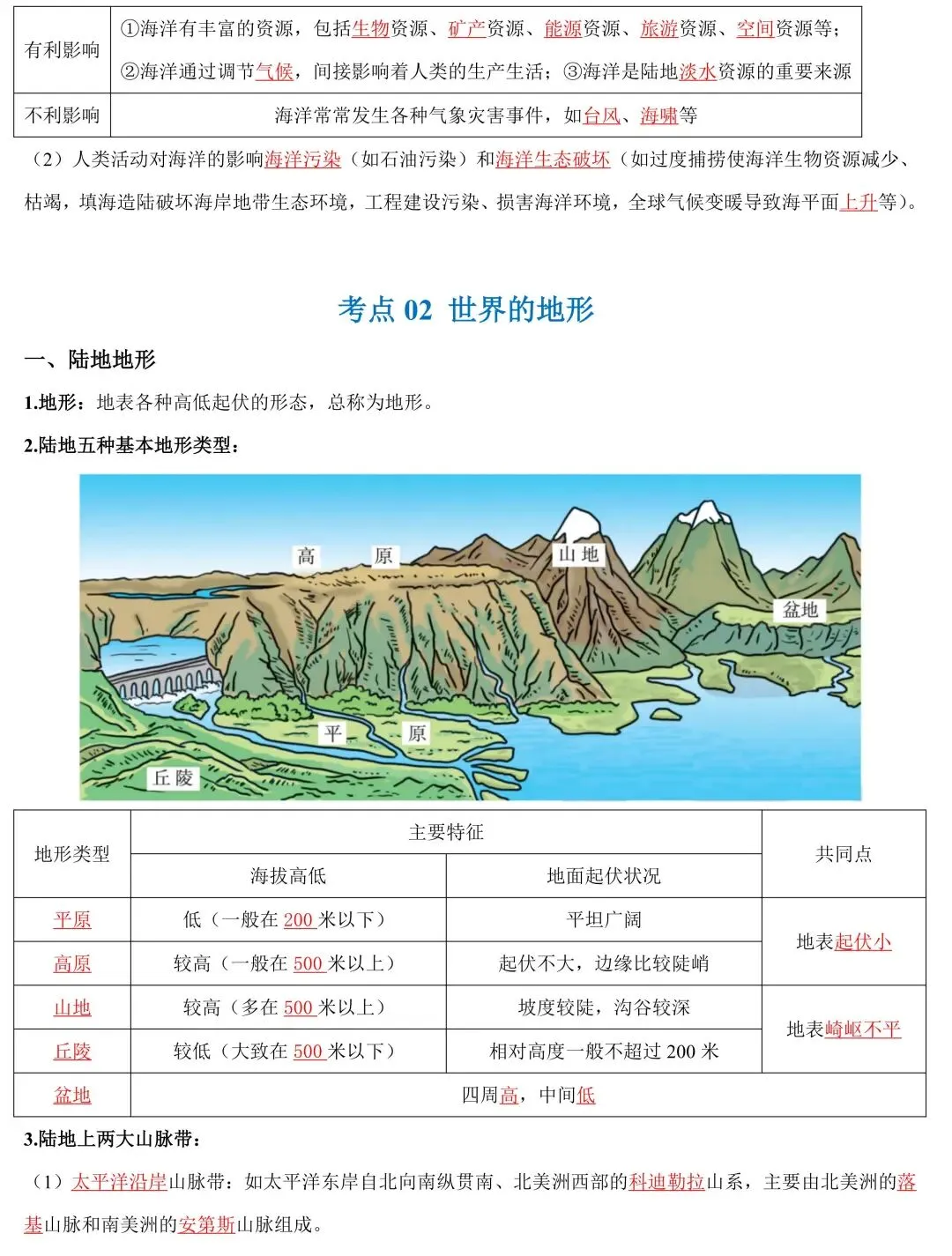 2026年中考地理一轮复习知识清单:陆地与海洋(可下载) 第6张