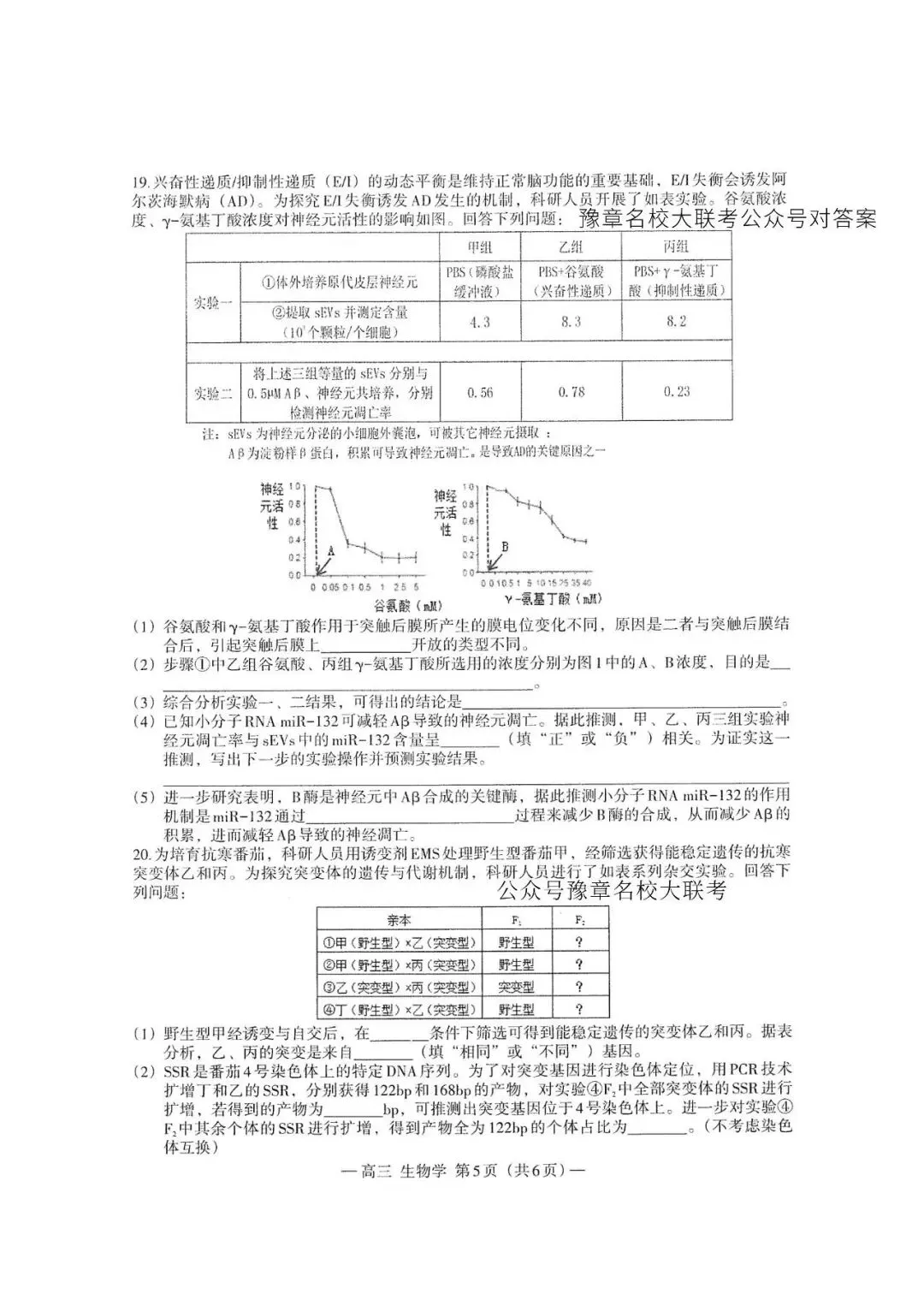 南昌市一模卷2026高三生物试卷与答案 第5张