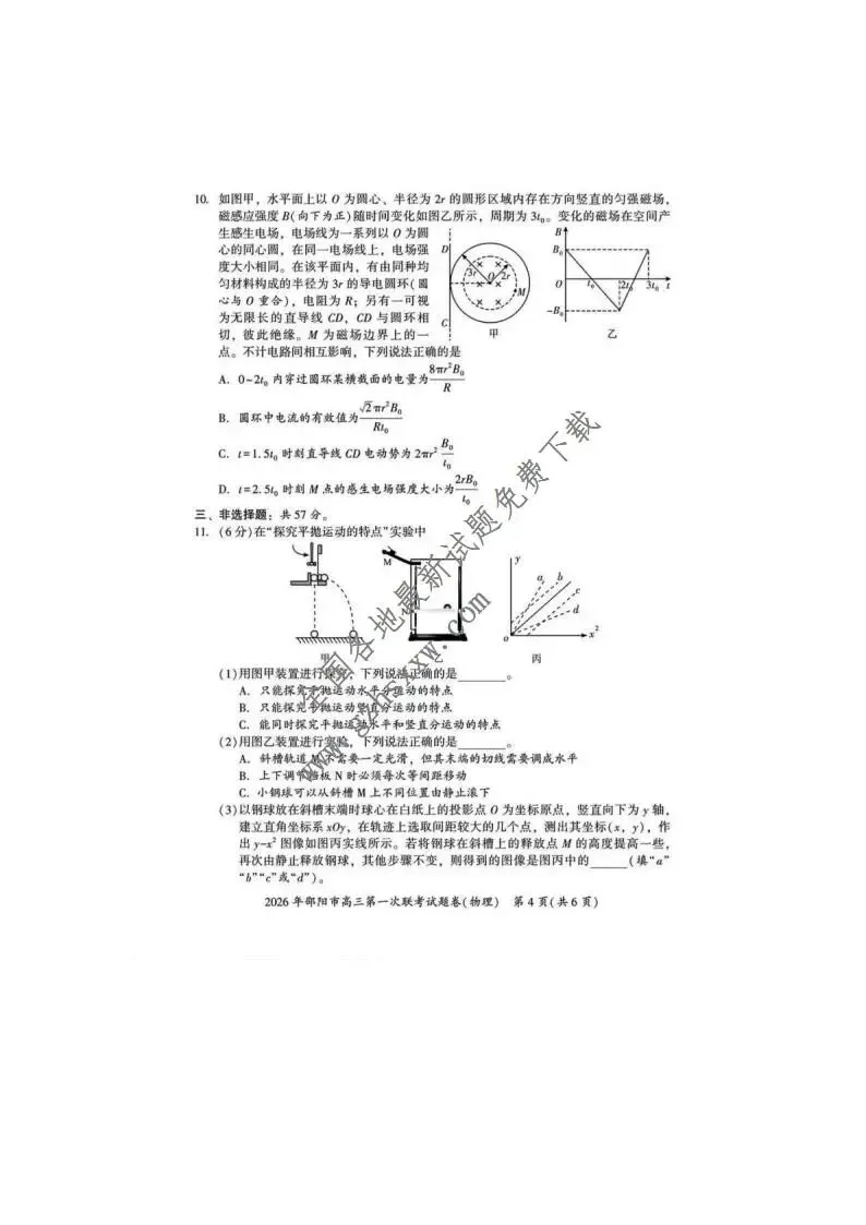 《高中试卷》湖南省邵阳市2026届高三上学期第一次联考物理试卷(含答案) 第5张