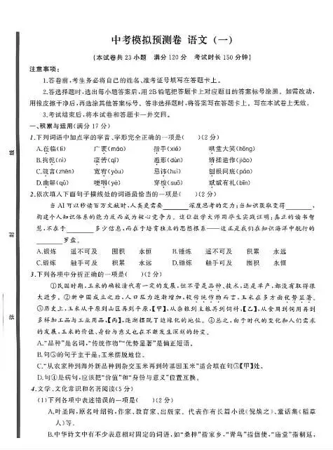 2026语文《中考必备模拟预测卷》电子版A4可打印 第14张 2026语文《中考必备模拟预测卷》电子版A4可打印 第14张