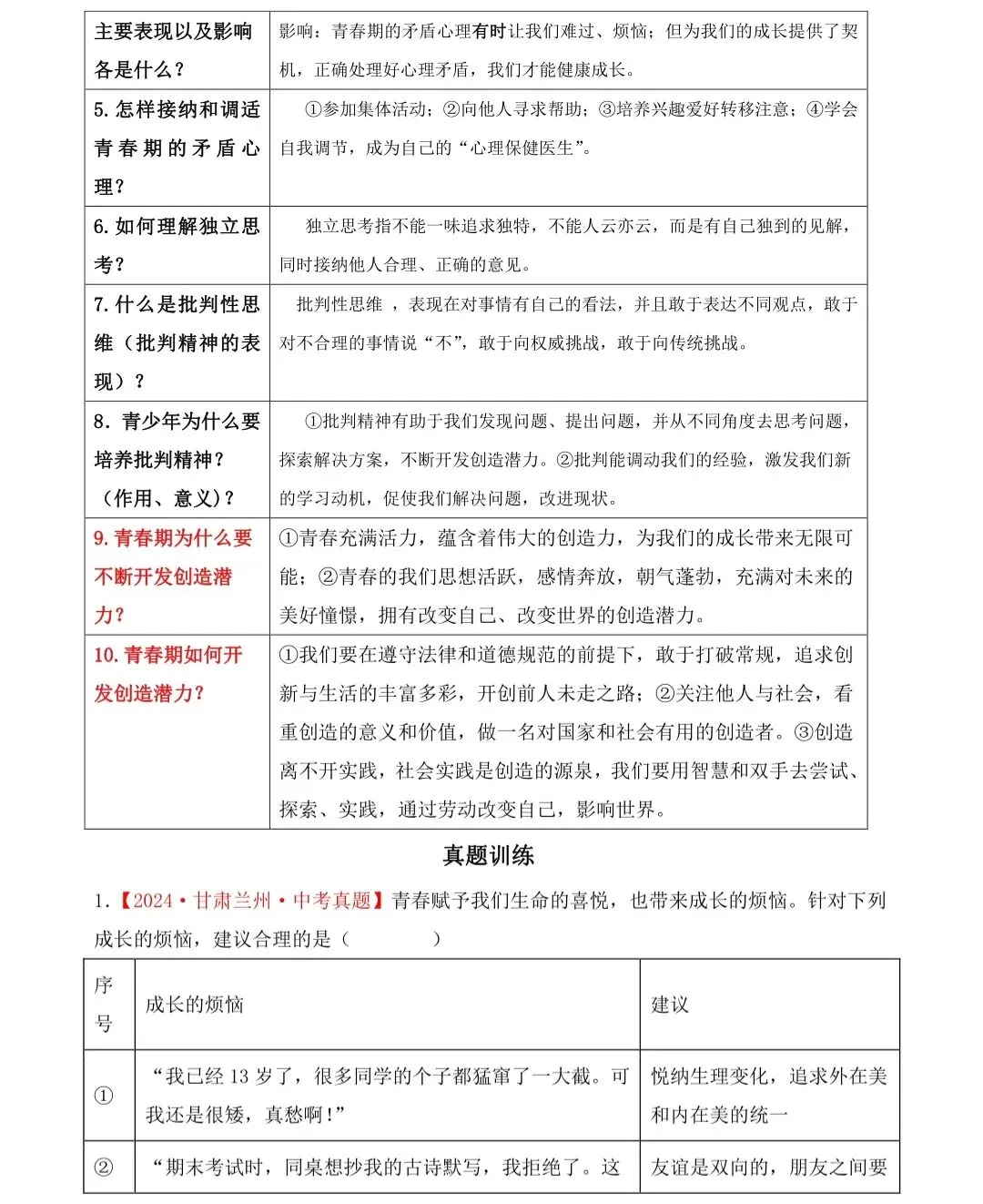 冲刺中考!道德与法治专题考点梳理+真题集训 第4张