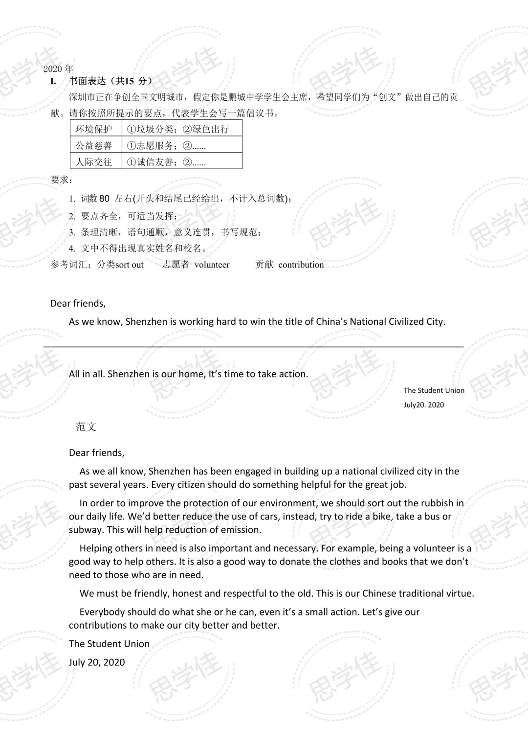 近10年深圳中考英文作文命题全汇总!附英文作文高分模板 第7张