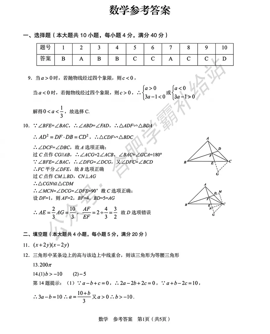 2026年安徽初三中考C20教育联盟二模数学试卷及答案解析 第6张
