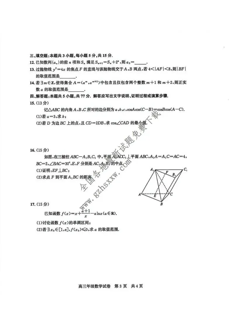 《高中试卷》湖北省武汉市武昌区2026届高三上学期期末质量检测数学(含答案) 第4张