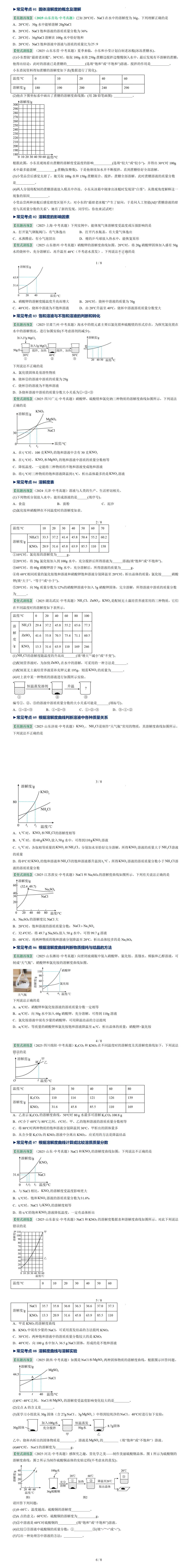 中考化学溶解度曲线考点及常见题型训练(附:2022-2025年中考真题) 第16张