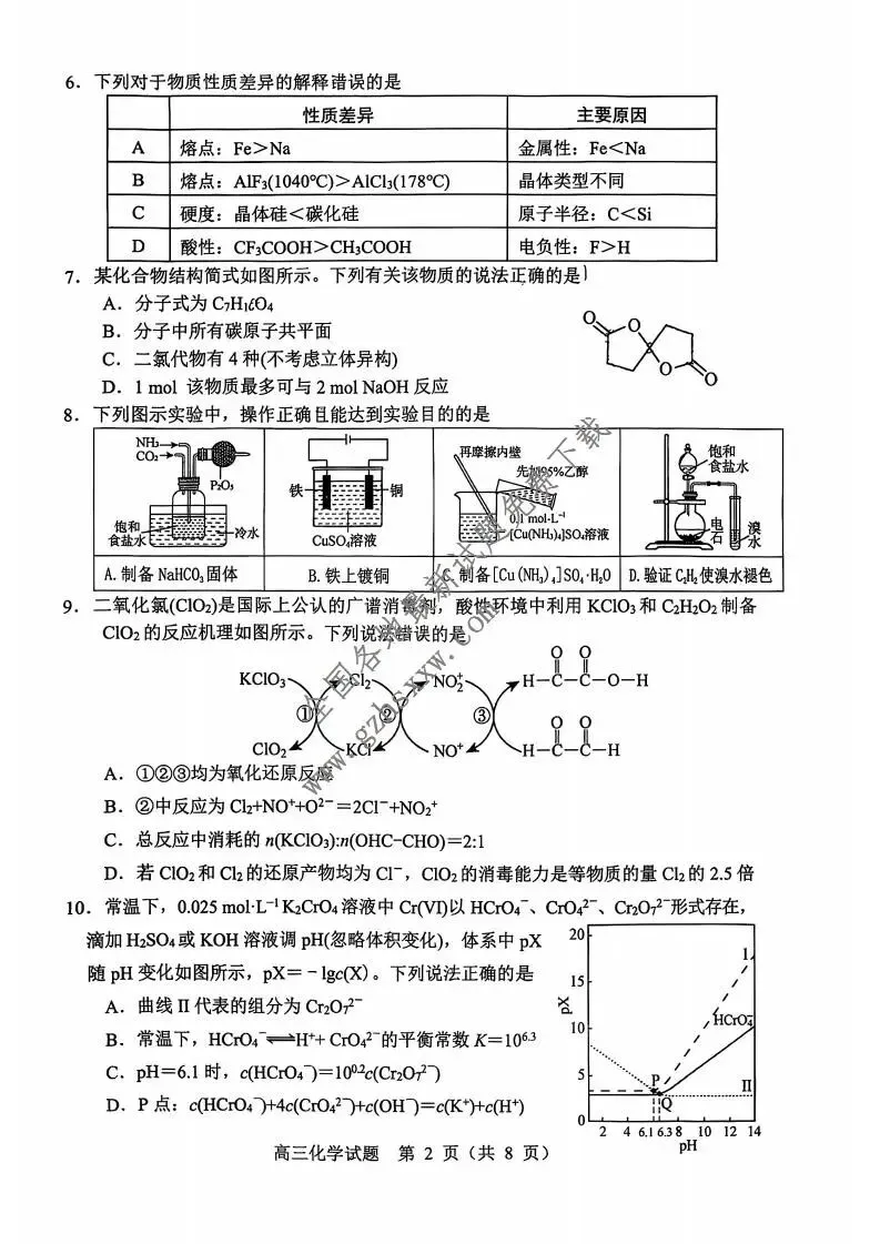 《高中试卷》山东省淄博市2026届高三上学期期末摸底质量检测化学(含答案) 第3张