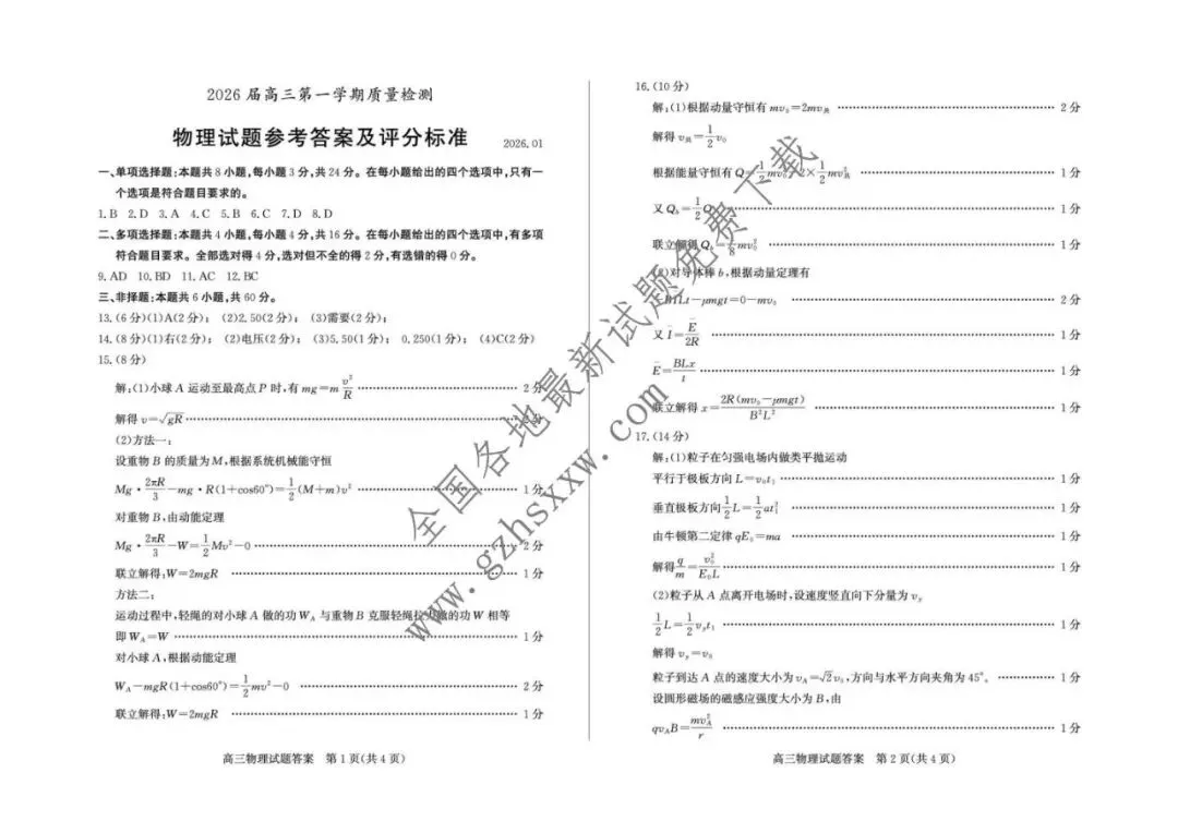 《高中试卷》山东省枣庄市2026届高三上学期质量检测(一调)物理(含答案) 第5张