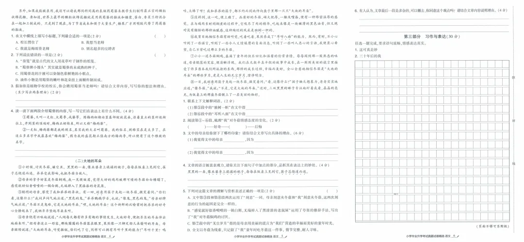 26版《学霸小学毕业升学考试真题试卷精选34套》江苏专用语文 第4张
