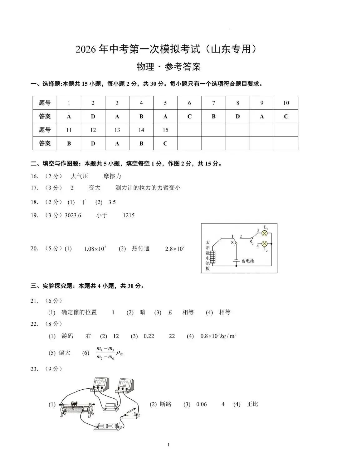 山东省2026年中考第一次模拟考试提分卷 第12张