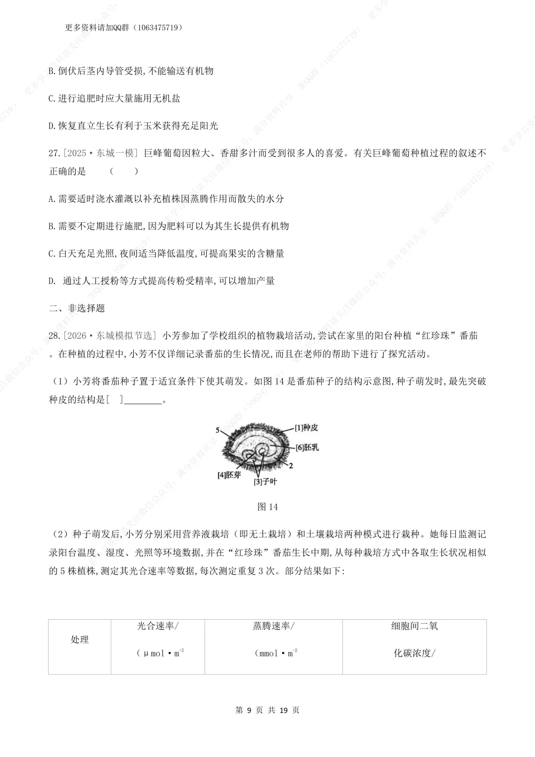 【初中生物】中考生物复习《植物体的生活》专题训练及答案,电子版可打印 第10张
