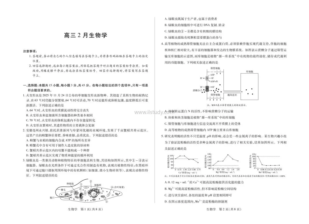 2026年安徽省亳州市高三上学期期末试卷 语文 数学 英语 物理 化学 生物 历史 地理 政治 日语(全科 有答案免费下载) 第22张
