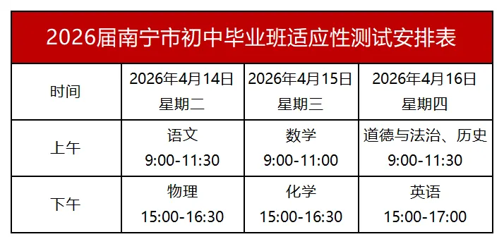 2026南宁市中考一模时间敲定!4月14日开考! 第3张