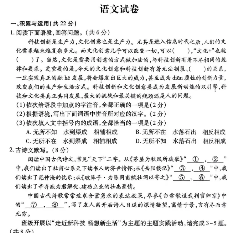 (中考一模)洛阳市瀍河区2025年中考一模试卷及答案(语数英物化道史) 第3张