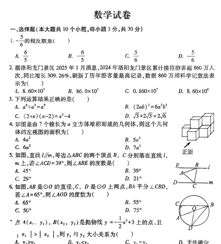 (中考一模)洛阳市瀍河区2025年中考一模试卷及答案(语数英物化道史) 第5张