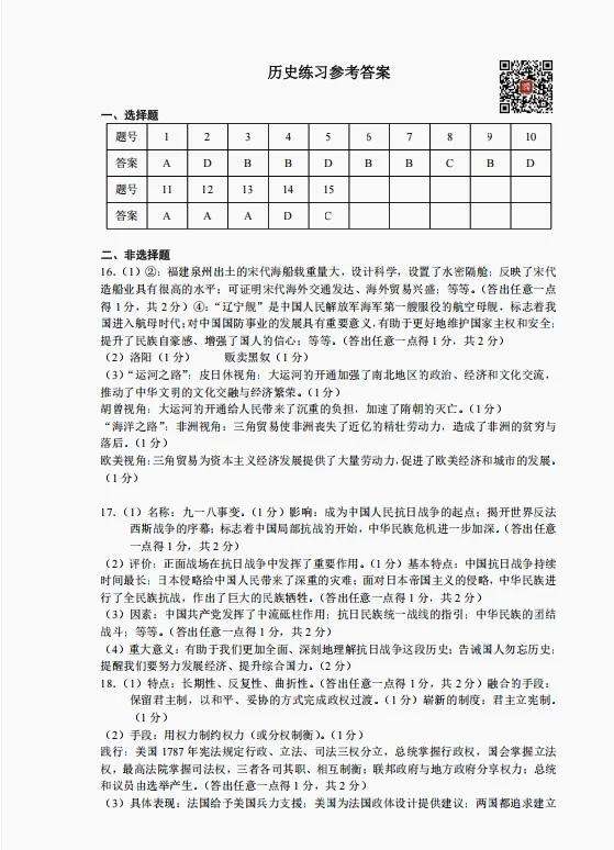 山西省2026年初中学业水平考试第一次模拟测试题历史 第7张