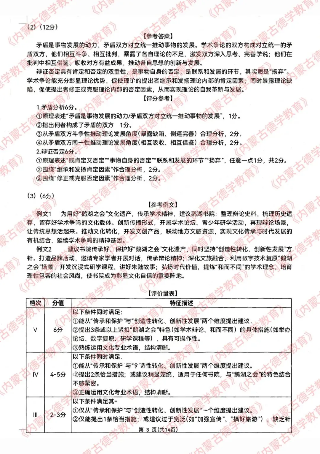 2026年呼市高三一模政治试卷及答案 第11张