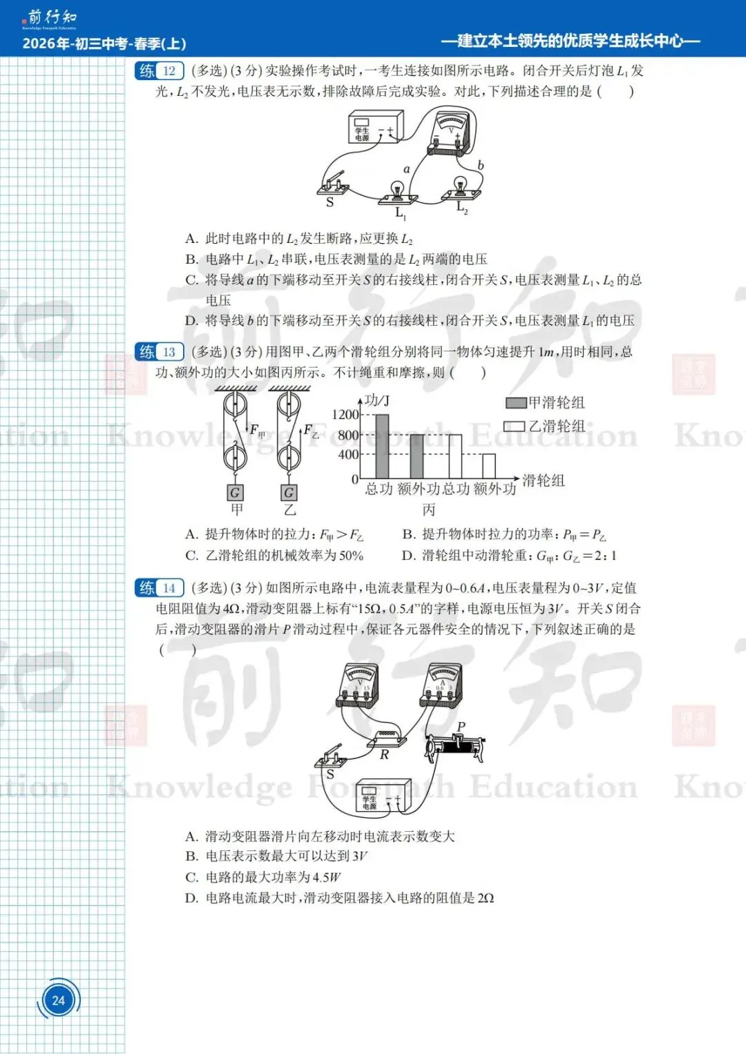 2025青岛高三崂山区一模物理试卷分析 第5张
