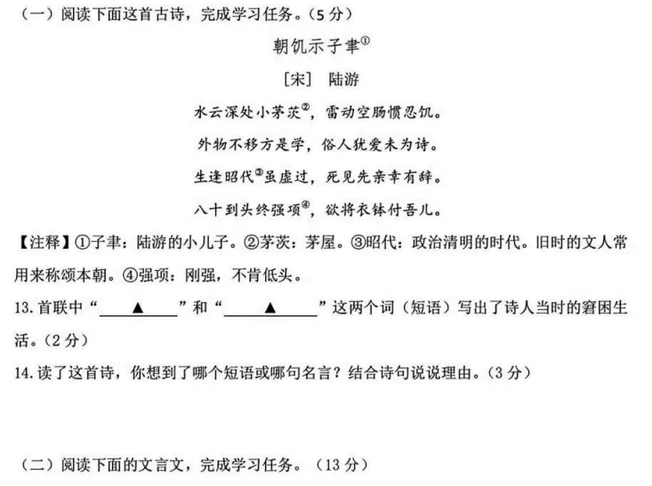 浙江省绍兴市六校联盟学校中考适应性考试语文试卷 第13张