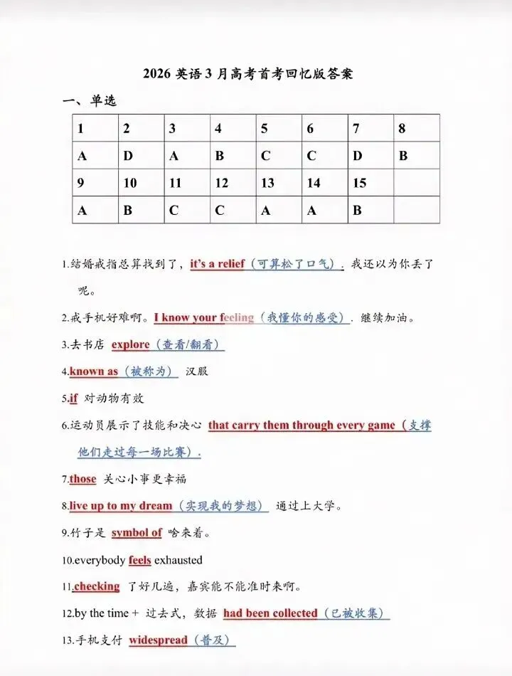 2026年天津高考英语首考真题(网友回忆版)含答案 第7张