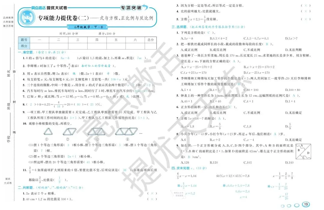 《亮点激活提优大试卷》北师大数学6年级下册 第11张