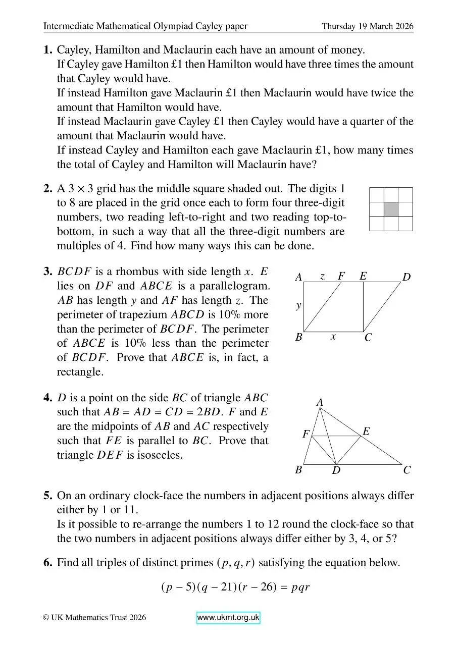 2026年英国中级奥数竞赛真题及答案 第19张 2026年英国中级奥数竞赛真题及答案 第19张