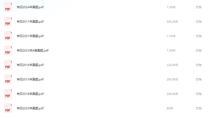 免费分享英语专业四级/八级历年真题(2009-2025年)电子版PDF可下载可打印(夸克+百度网盘版) 第3张