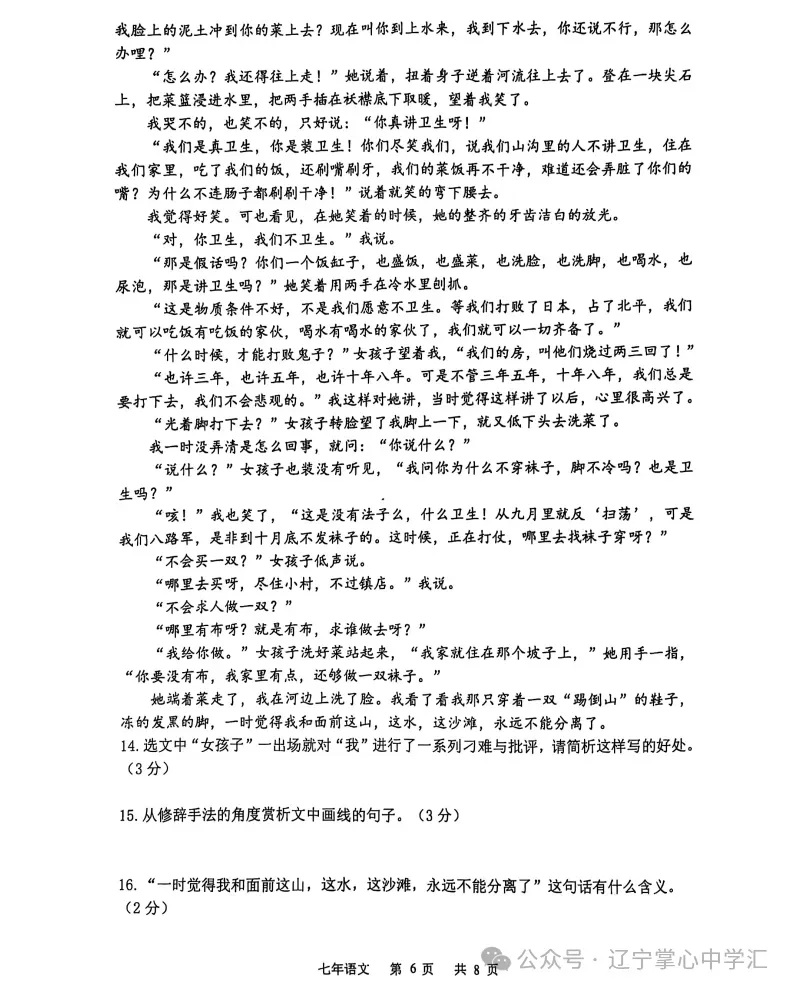 2025年5月鞍山铁东区七年期中试卷+答案(全) 第6张