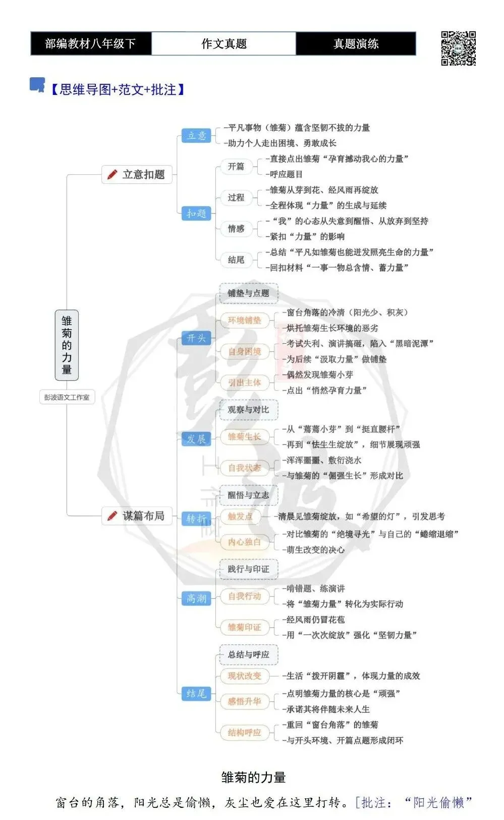 【作文-真题演练】八年级下-20-________的力量-思维导图+解析+范文批注指导 第7张