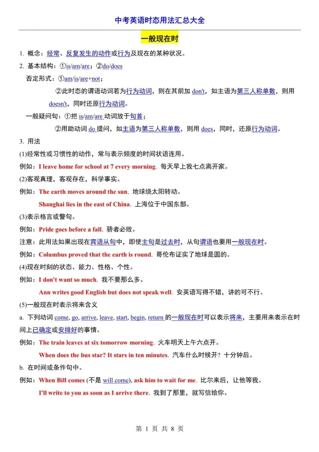 中考英语|2026年中考英语时态用法汇总合集,含答案(电子版可下载打印) 第1张