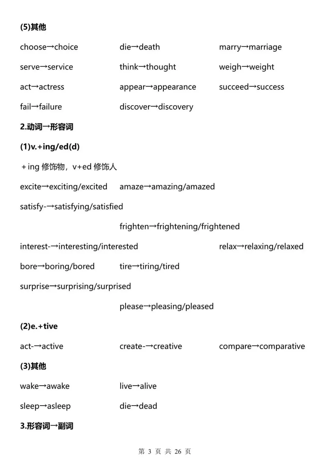 中考英语|2026年中考英语常考词形变换+高频短语(合集),含答案(电子版可下载打印) 第3张