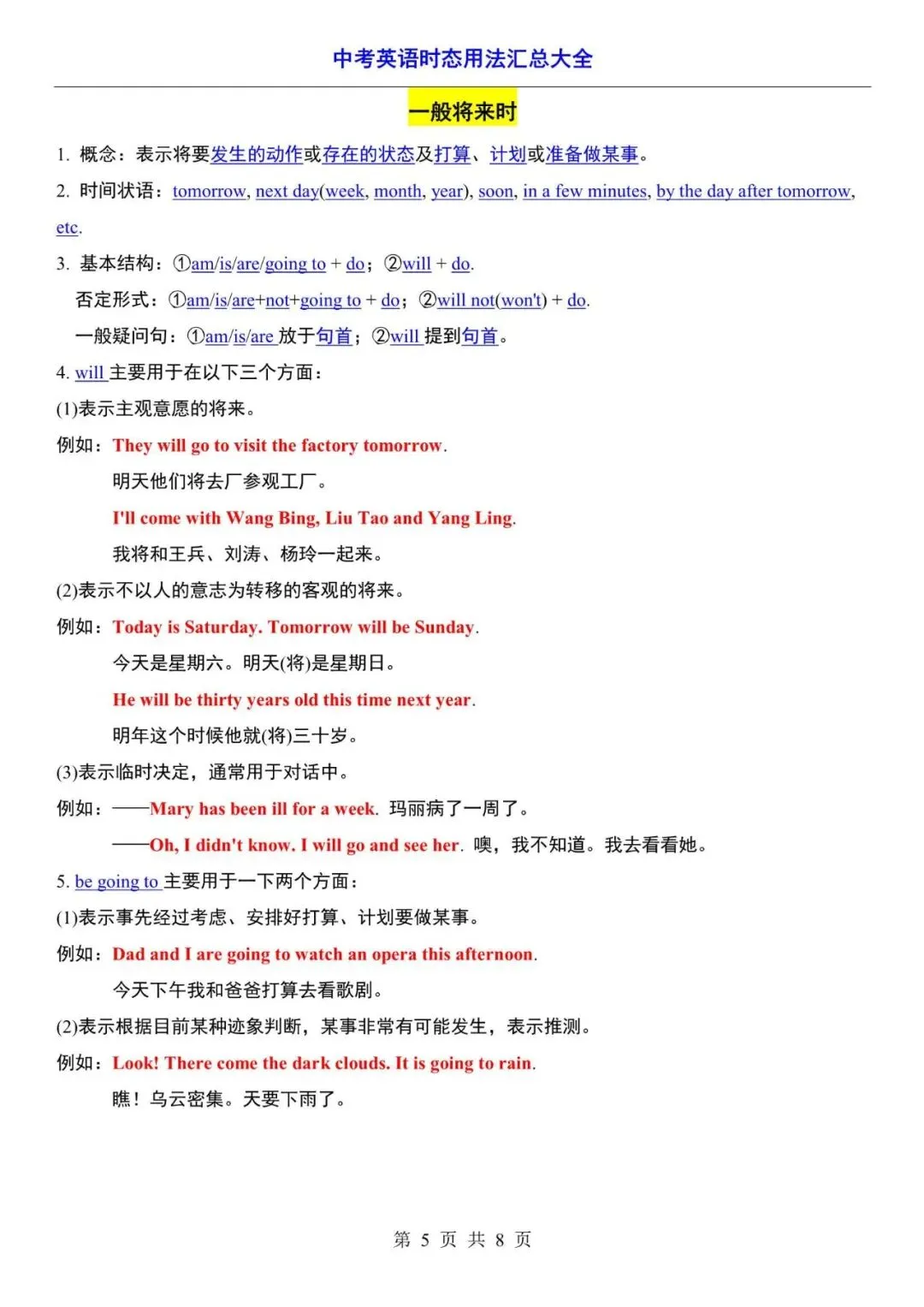 中考英语|2026年中考英语时态用法汇总合集,附答案解析,完整电子版可打印! 第5张