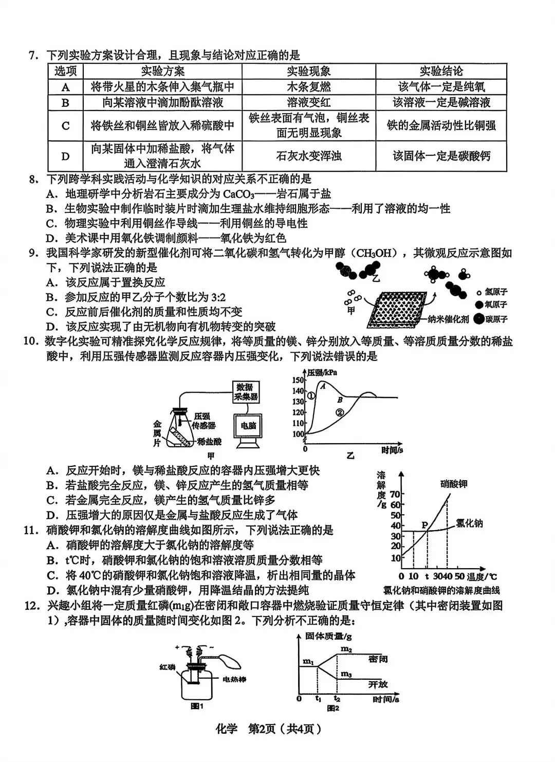 2026年3月C20九年级第二次模拟考物理化学试卷 第9张