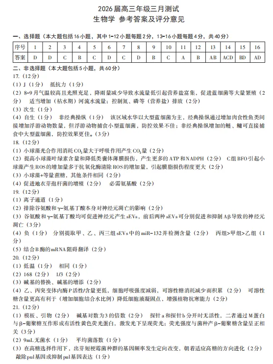 2026届南昌一模生物试卷和答案 第7张