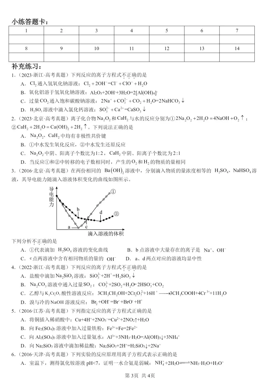 高考真题||一组离子方程式正误练习 第3张
