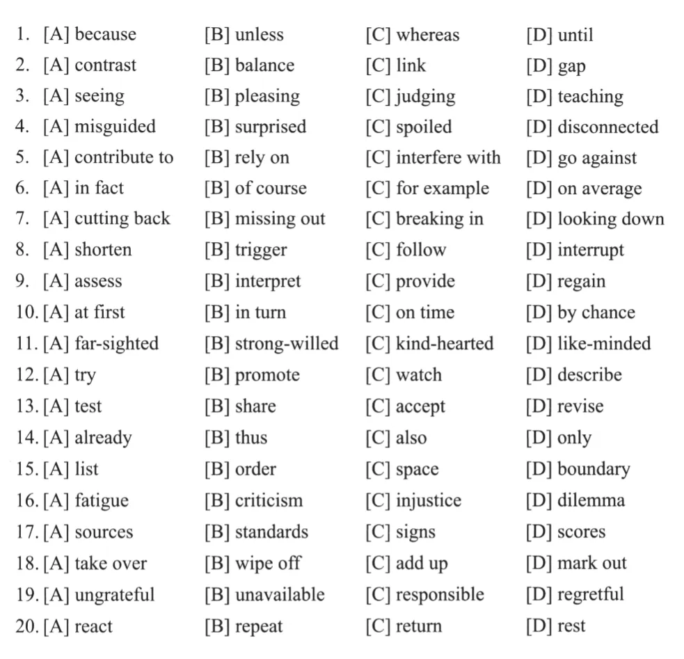 考研英语二2024年完形填空真题及词汇 第2张 考研英语二2024年完形填空真题及词汇 第2张