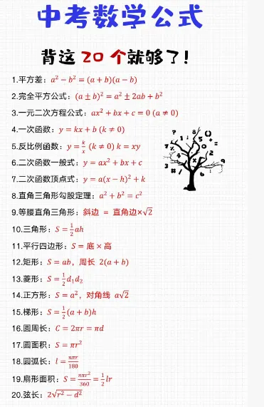 2026年中考数学必背20条公式 第1张