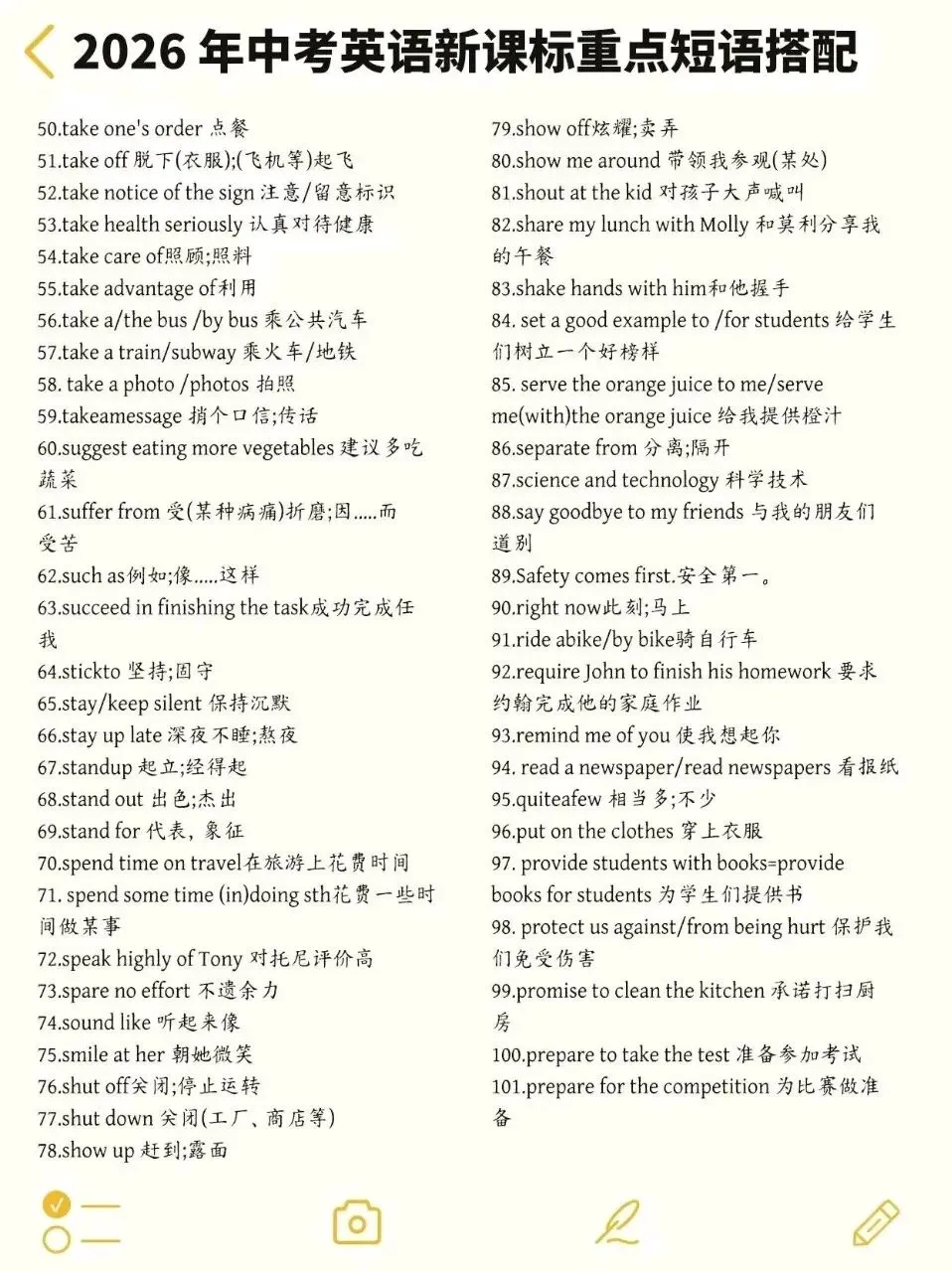 2026中考重点,中考英语短语搭配 第2张 2026中考重点,中考英语短语搭配 第2张