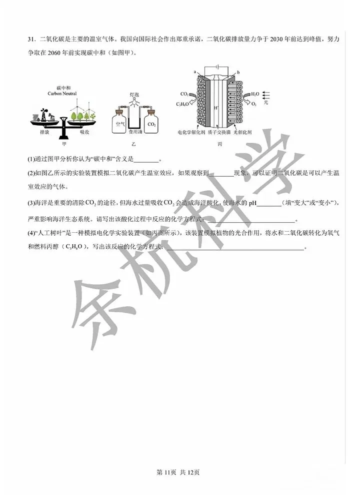 【中考模拟】2026年舟山市定海区五校联考初中毕业生第一次模拟科学试卷(含答案) 第16张