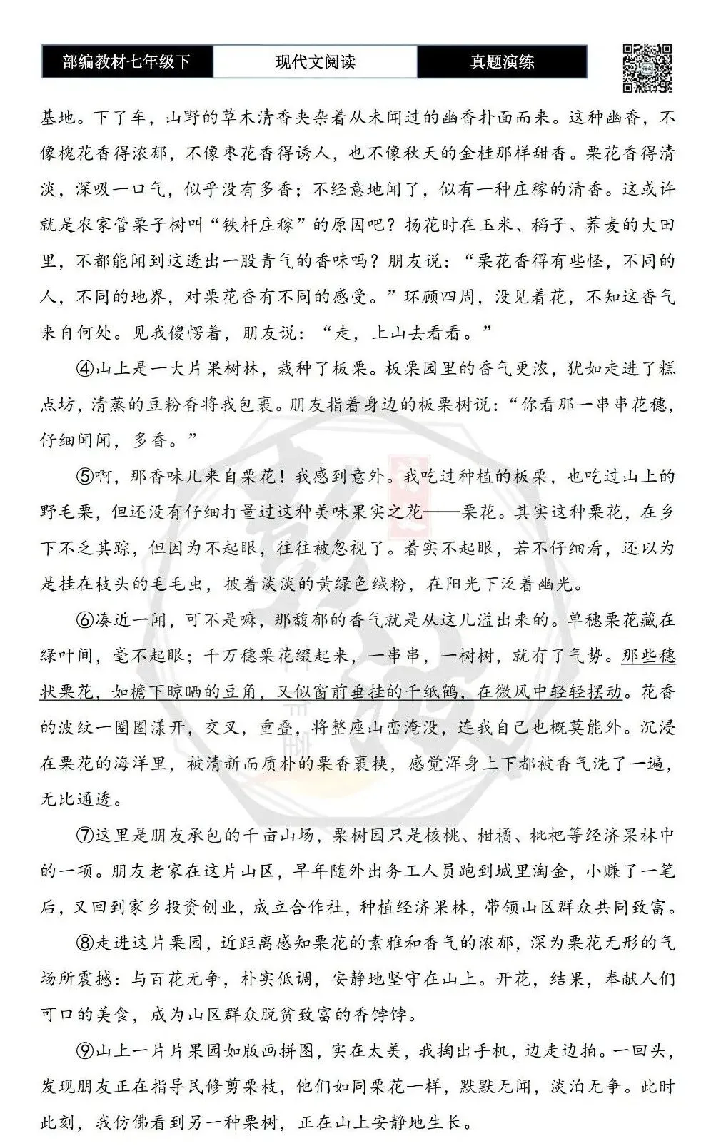 【现代文阅读-真题演练】七年级下-29-栗花香-思维导图+试题精析 第6张