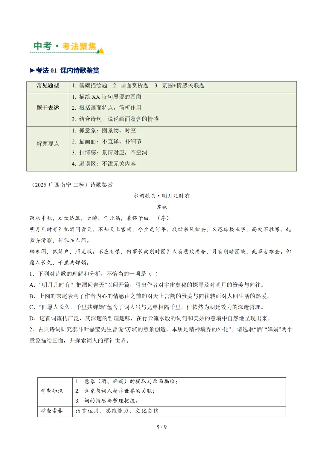 2026年中考复习古诗词阅读第3讲《画面描绘》讲练测 第39张